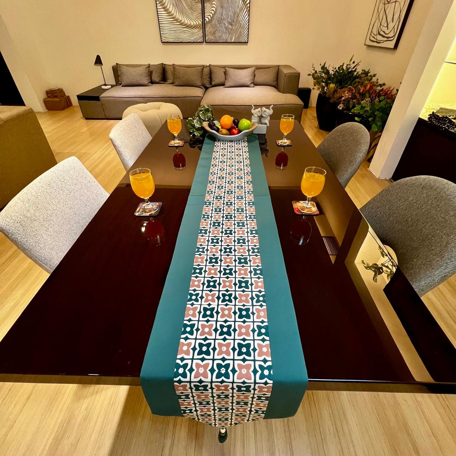 Table Runner Batik Cap Motif Kawung Hijau