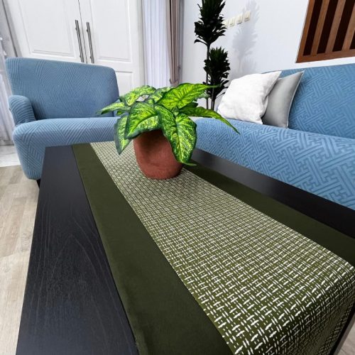 Table Runner Motif Anyaman Hijau