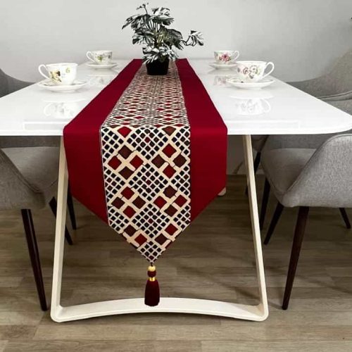 Table Runner Motif Galar Merah Kotak Premium